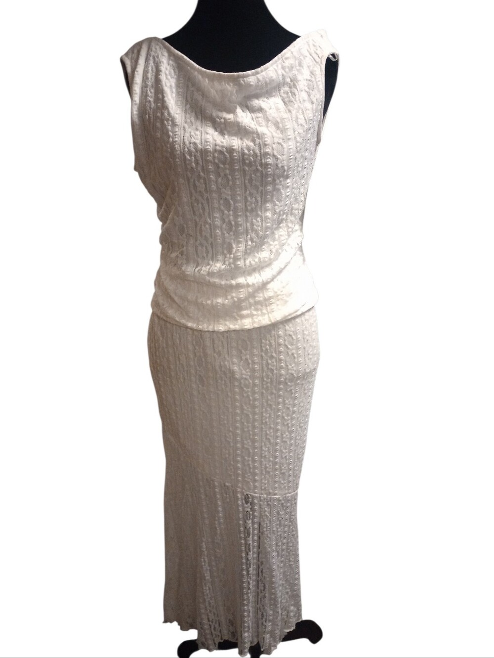 Forever 21 Women’s White Crochet Knit Maxi Skirt & Top, Size L, NWT